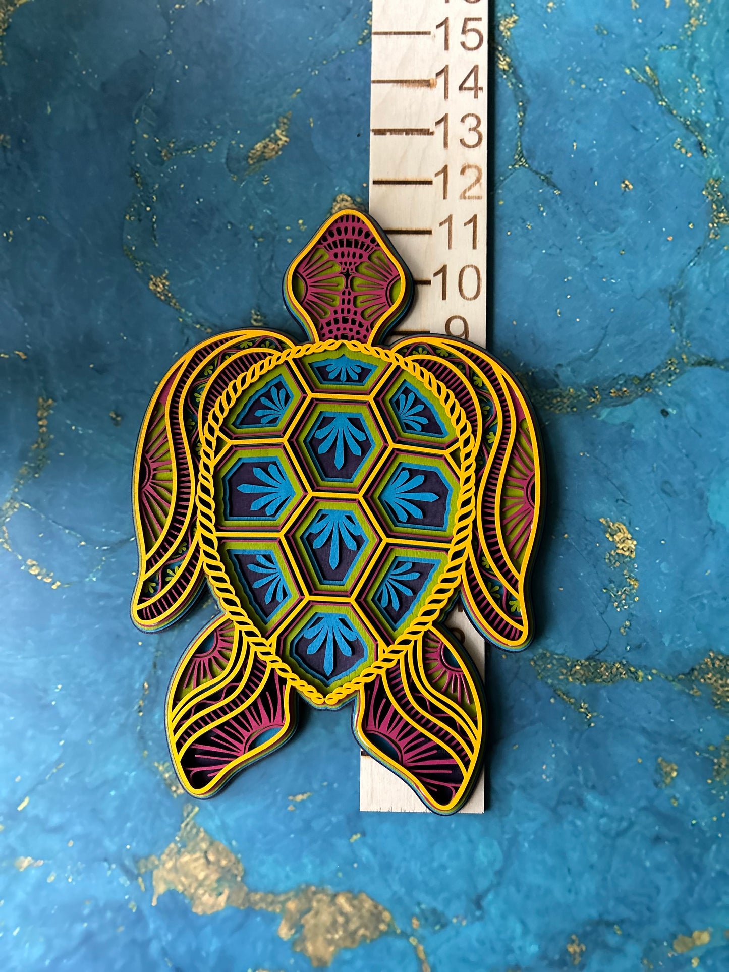Sea Turtle - Fiesta colors, laser cut, multi-layer wood, hand painted, great for any room