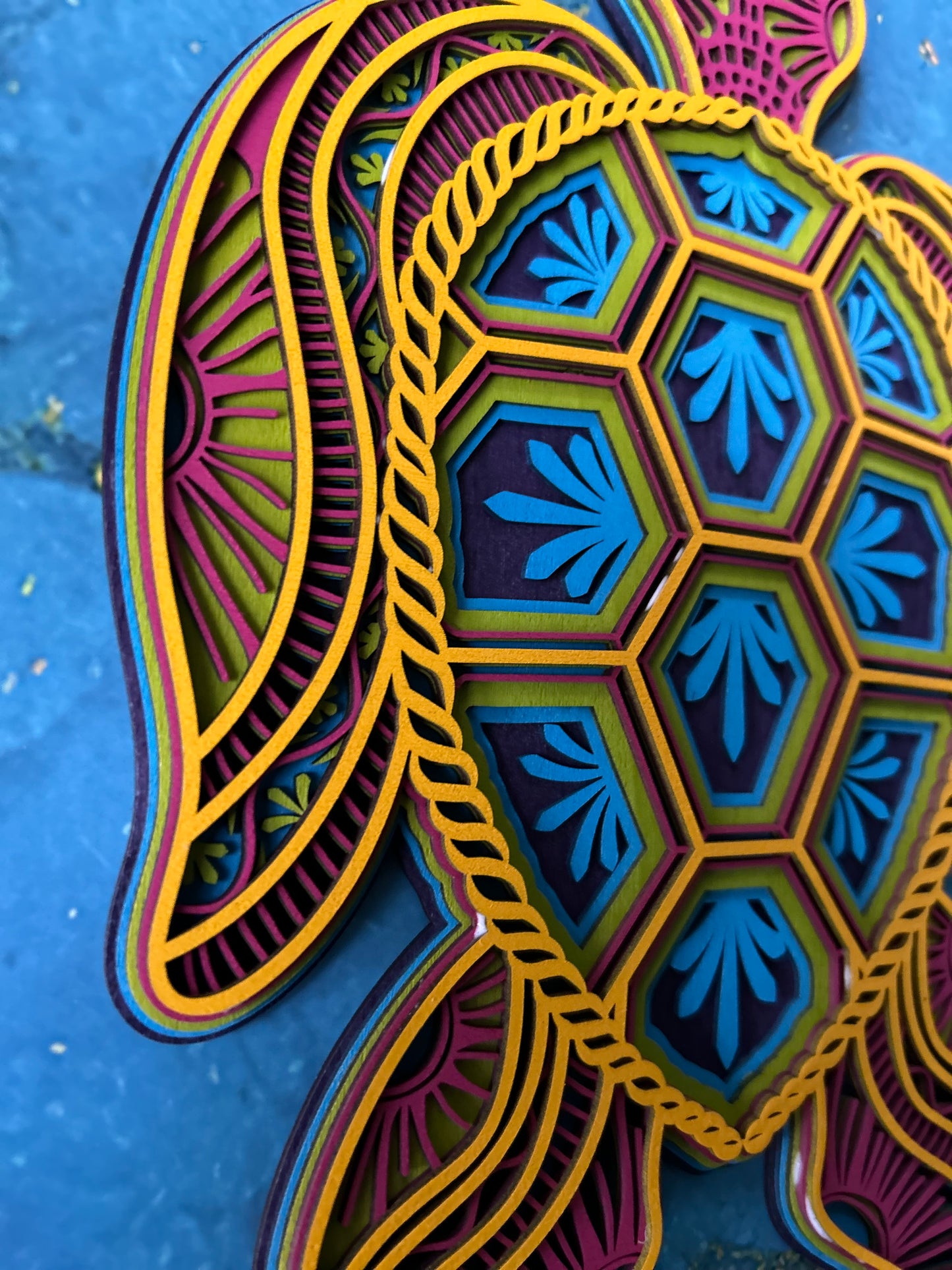 Sea Turtle - Fiesta colors, laser cut, multi-layer wood, hand painted, great for any room