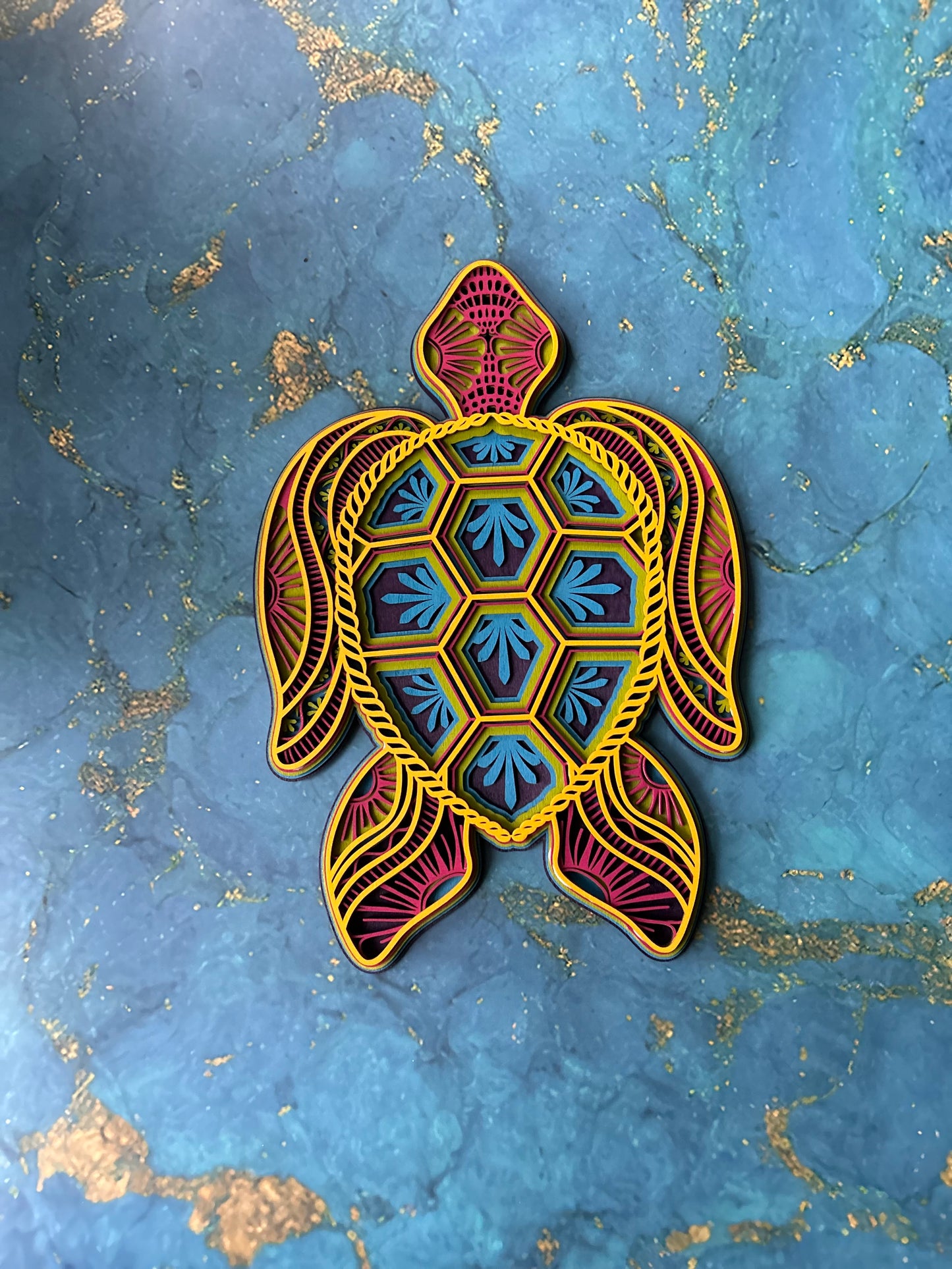 Sea Turtle - Fiesta colors, laser cut, multi-layer wood, hand painted, great for any room