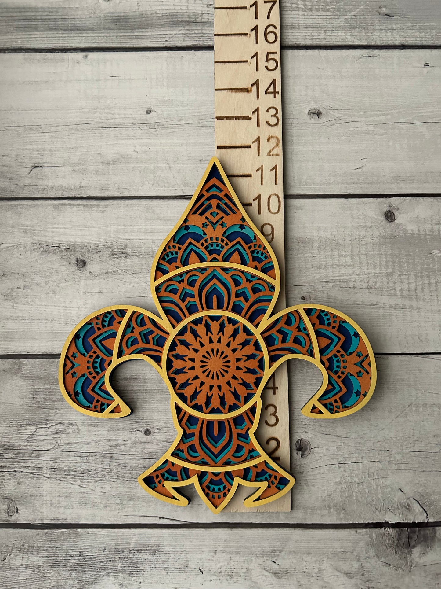 Colorful Mandala Fleur de Lis - Laser cut, layered design