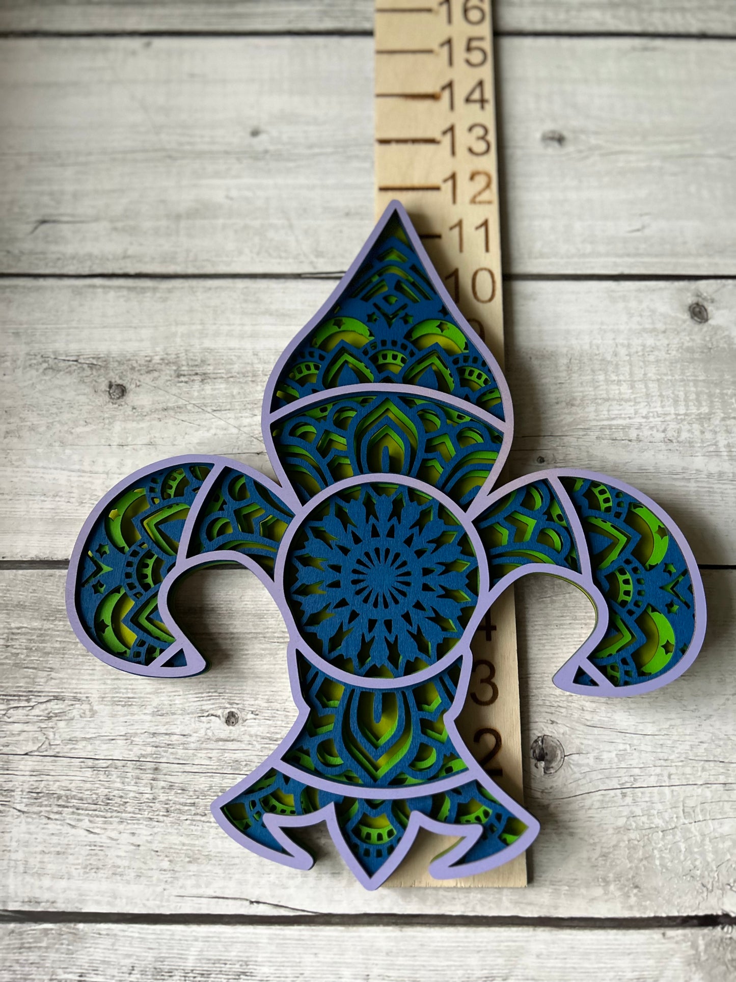 Colorful Mandala Fleur de Lis - Laser cut, layered design