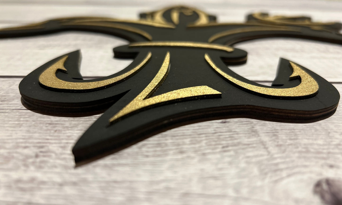 Black and Gold Sportsman Fleur de Lis - Laser cut, layered design