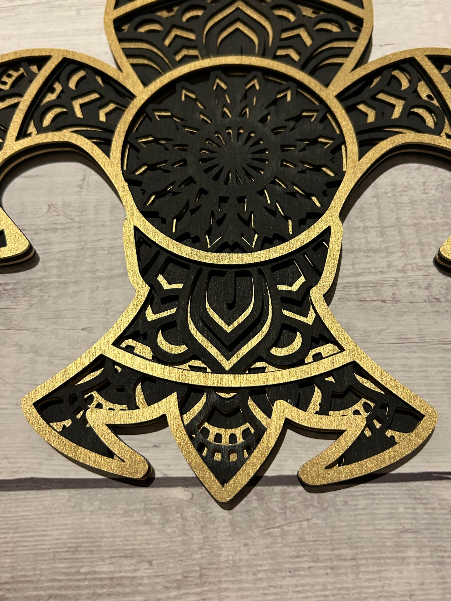 Black and Gold Mandala Fleur de Lis - Laser cut, layered design
