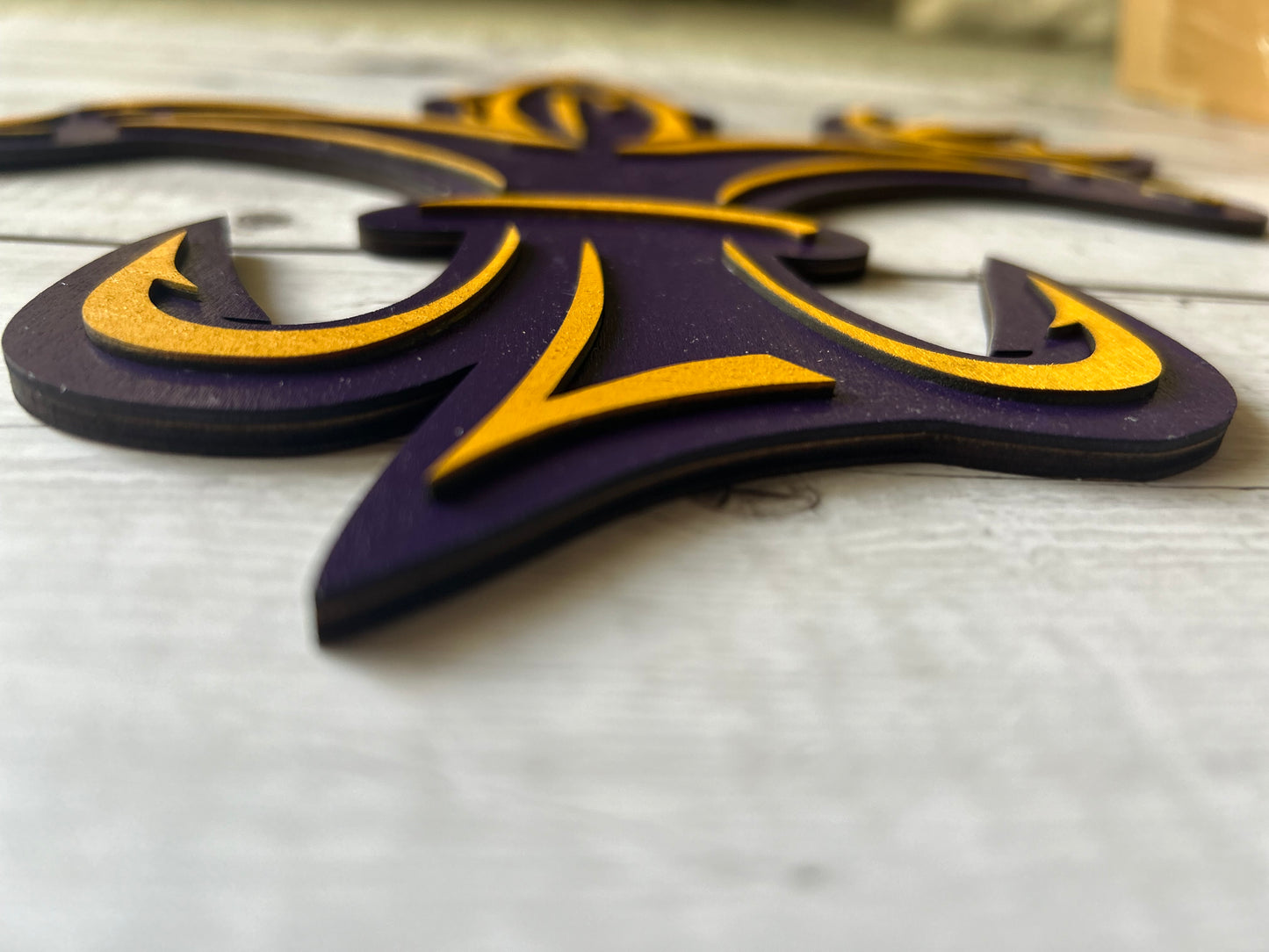 Purple and Gold Sportsman Fleur de Lis - Laser cut, layered design