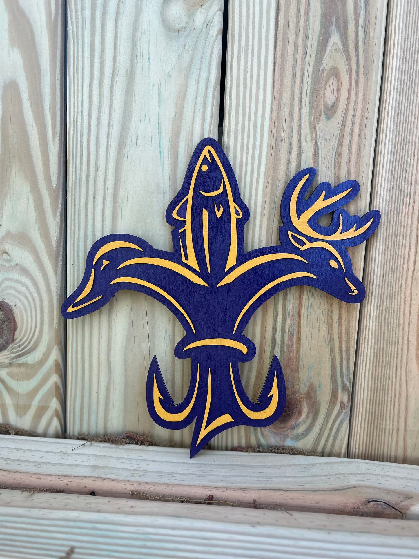 Purple and Gold Sportsman Fleur de Lis - Laser cut, layered design