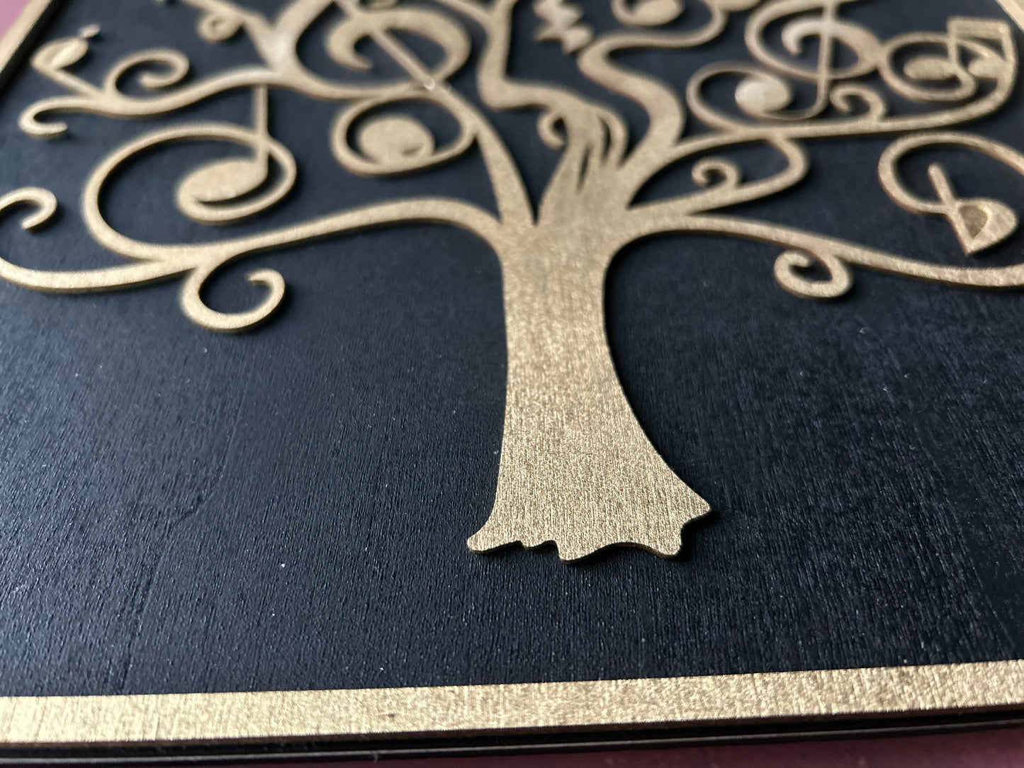 Musical Tree - Musical notes intertwined with a tree in a black and gold frame
