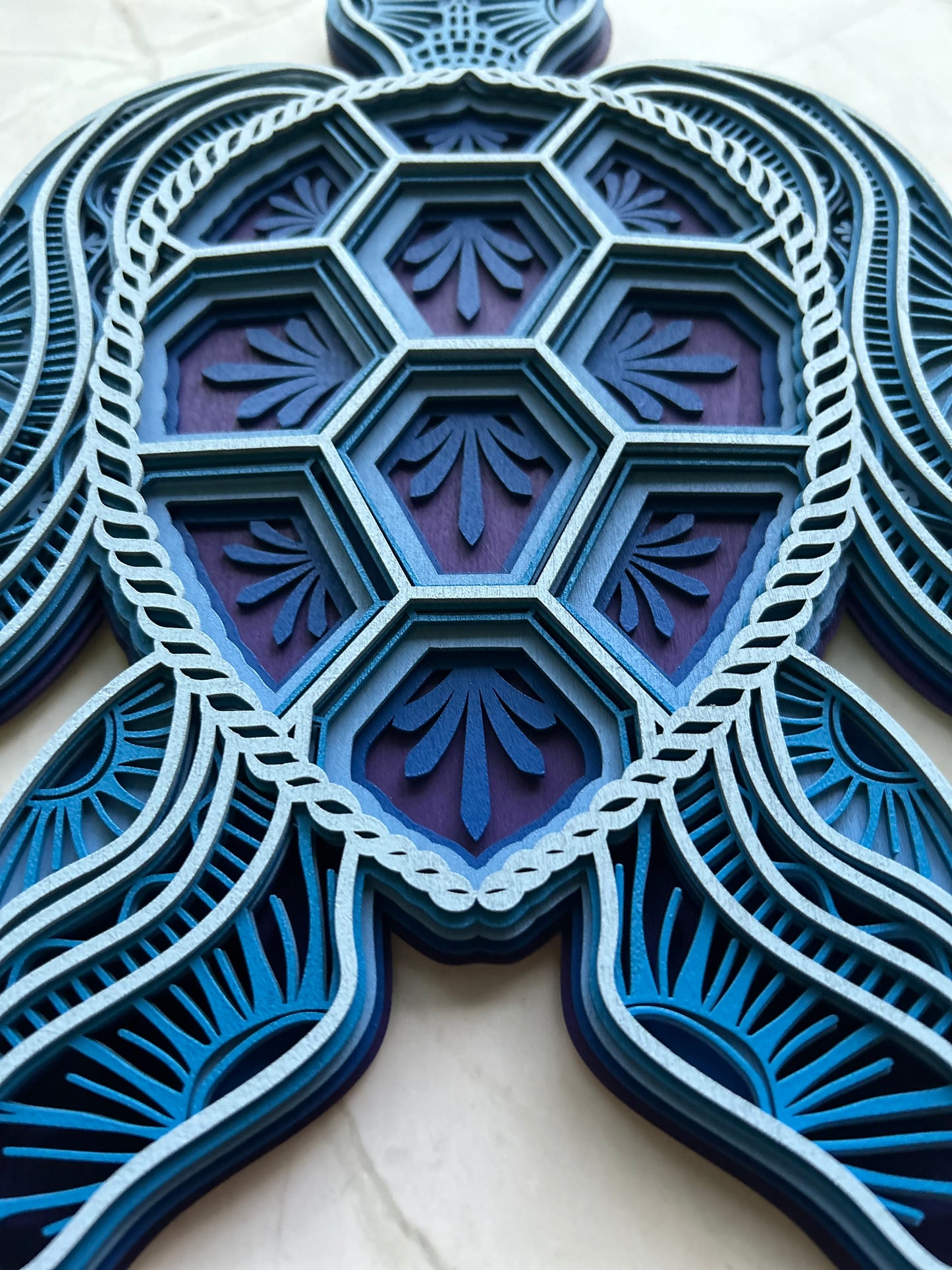 Sea Turtle - Ocean colors, laser cut, multi-layer wood, hand painted, great for any room
