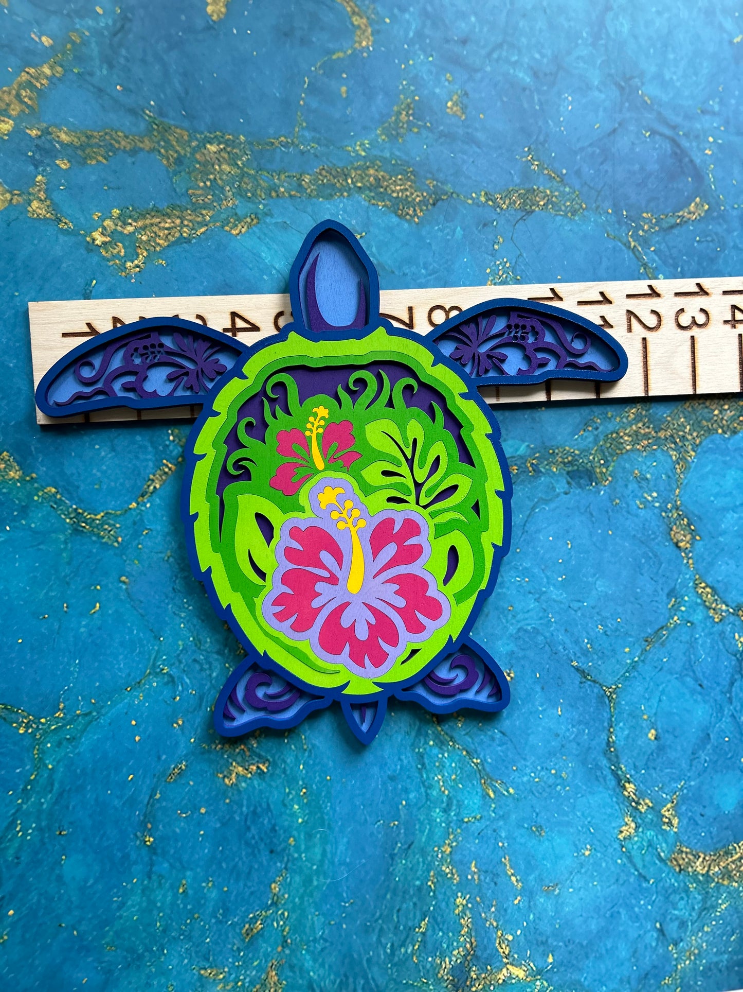 Sea Turtle - Bright colors, laser cut, multi-layer wood, hand painted, great for any room