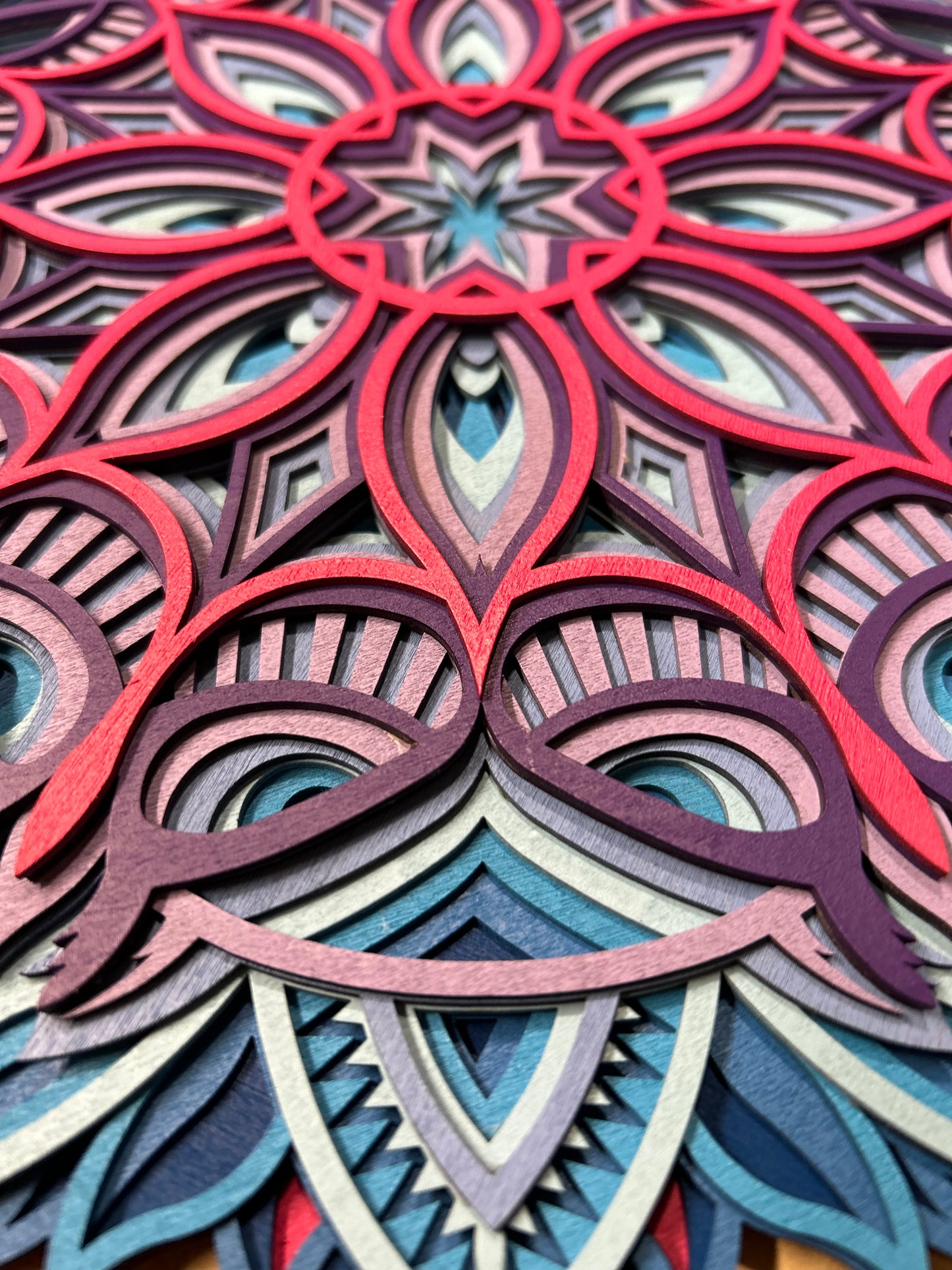 Multi-Layer Mandala Owl - Nine layers of laser cut wood, hand painted