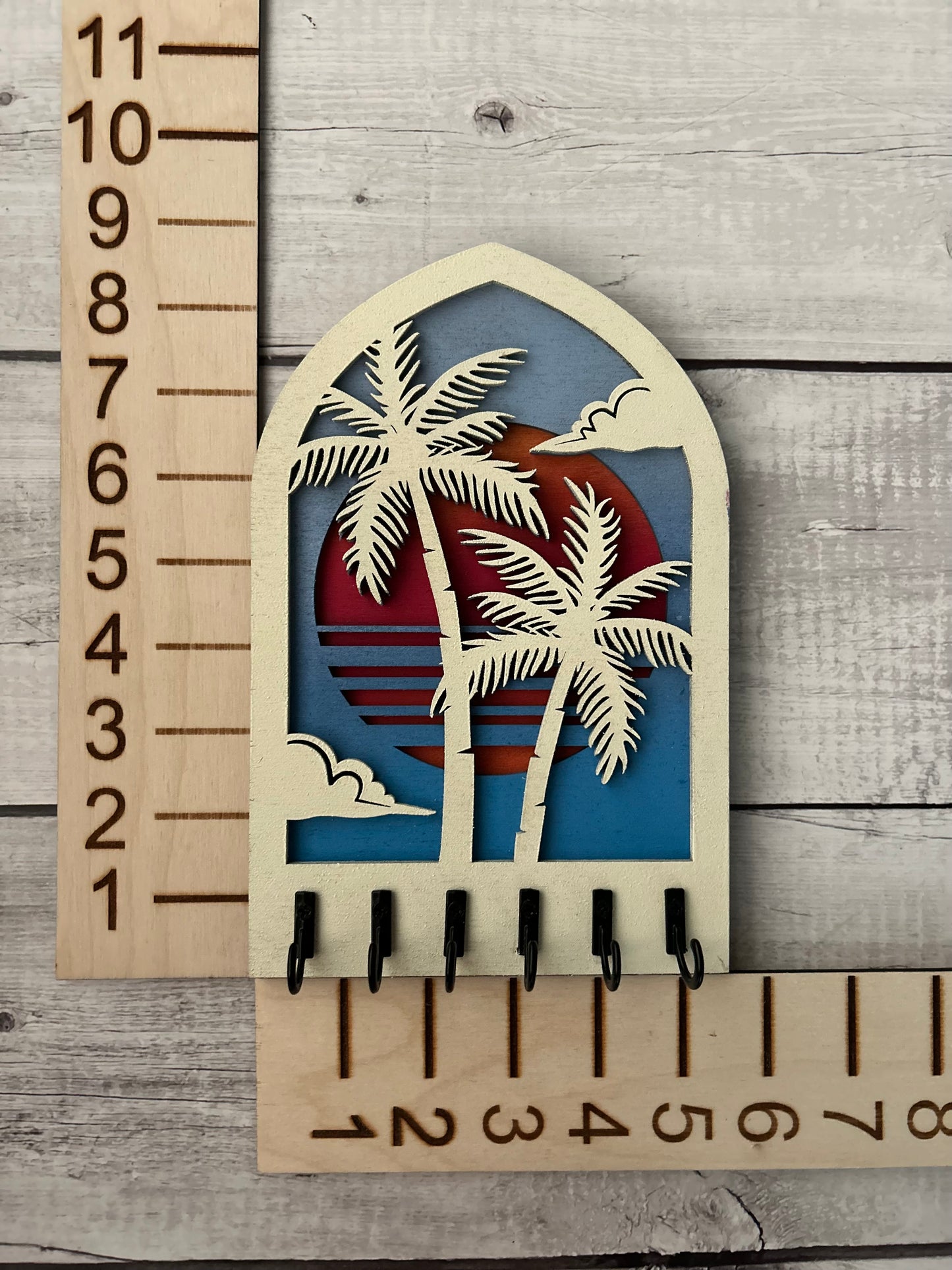 Palm Tree Key Hanger with Sunset