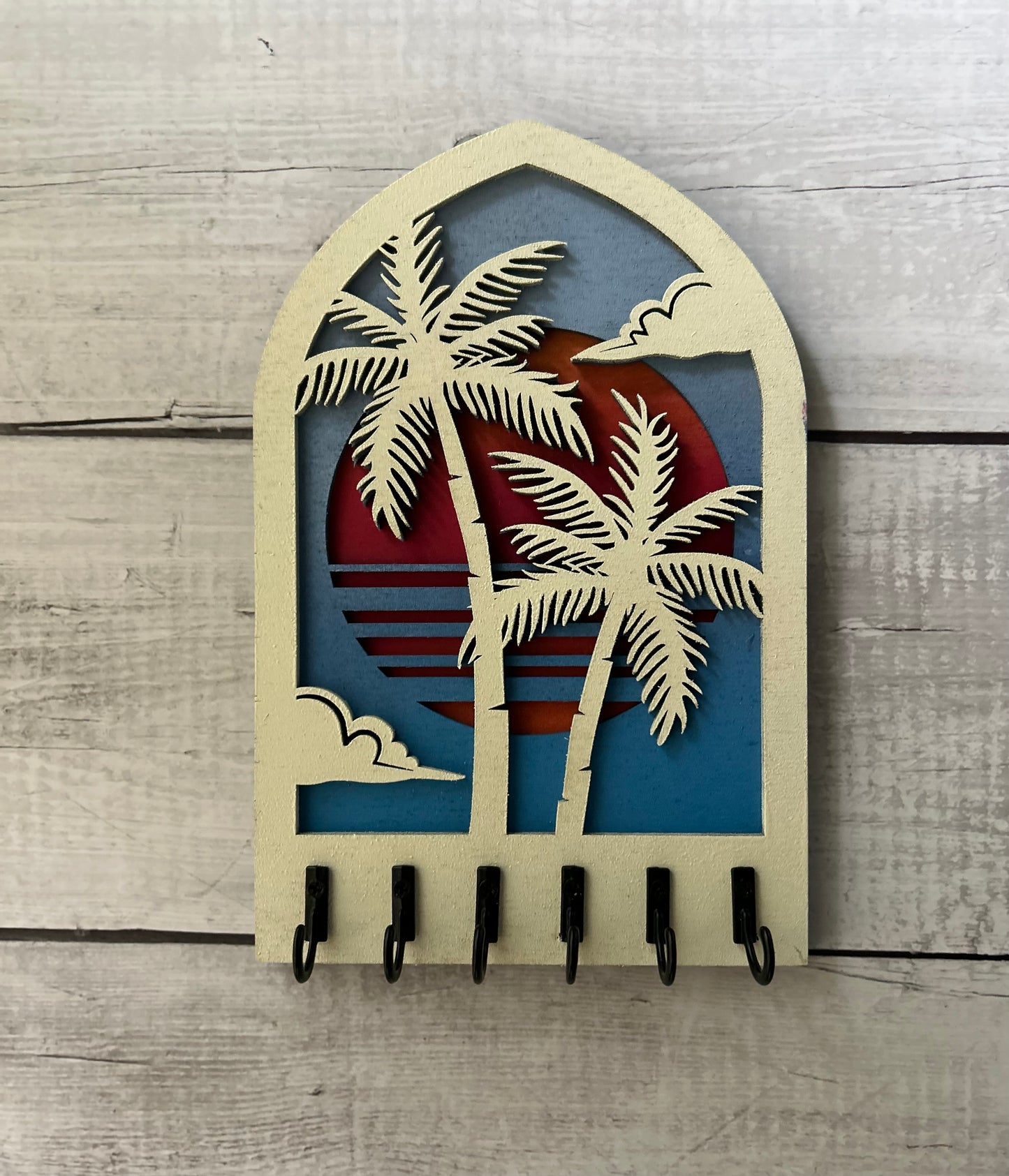 Palm Tree Key Hanger with Sunset