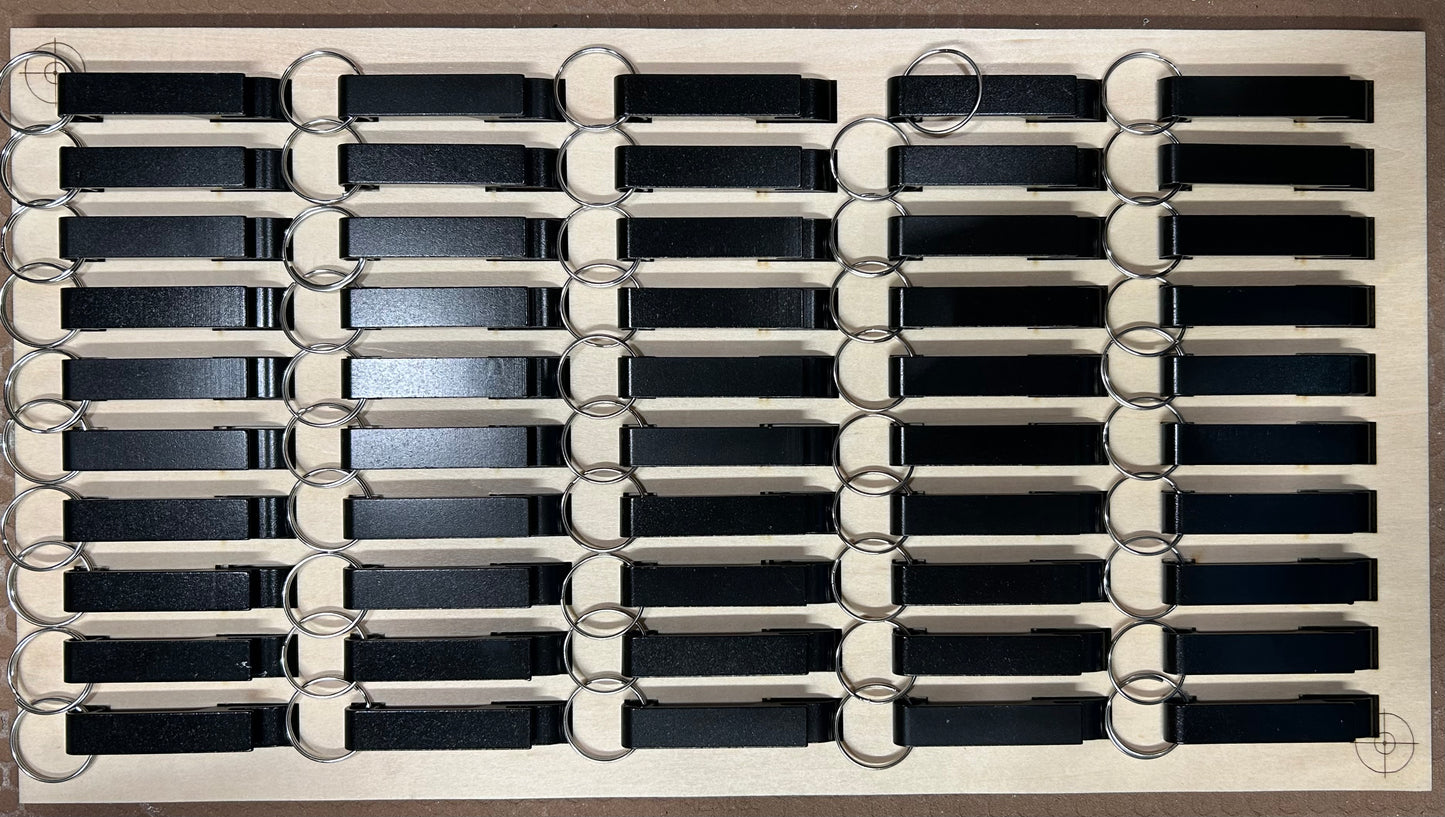 Digital File Only - DIY 50 x Bottle Opener Jig for most lasers, laser cut from 1/8 inch wood, includes digital files and instructions. Flaschenöffner, abrebote