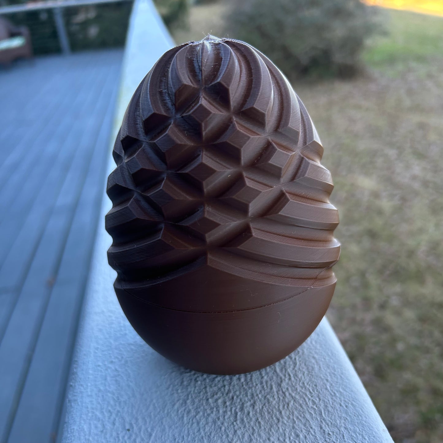 Special Edition Chocolate Spiral Egg - 3D Printed Chocolate-Colored Hollow Eggs; Perfect for Hiding Surprises Inside