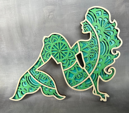 Mandala mermaid made with four laser cut layers, hand painted to create an amazing art piece suitable for any room.