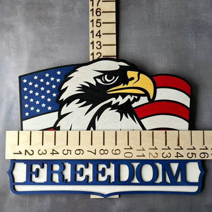 American Eagle with USA Flag background and "Freedom" text with measurements