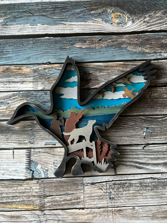 Layered Duck Hunter - Laser cut, hand painted and assembled
