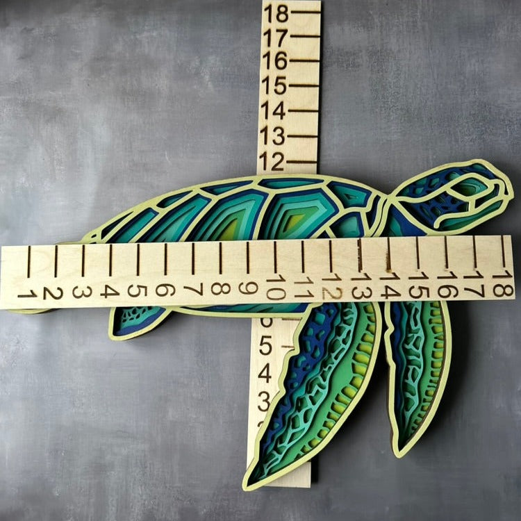 Colorful Sea Turtle, multi-layer, laser cut with measurements