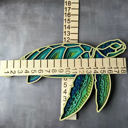 Colorful Sea Turtle, multi-layer, laser cut with measurements