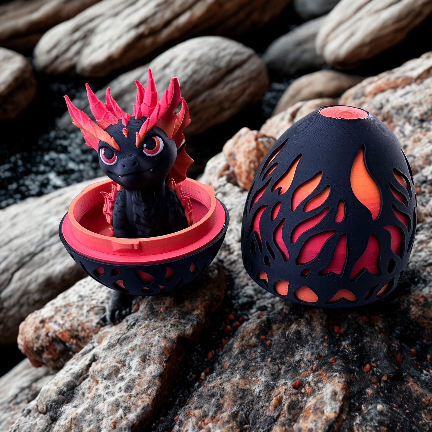 Amazing Dragon Egg with Dragon and Stand - Multi-Color 3d Print