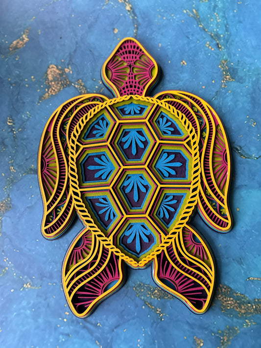 Sea Turtle - Fiesta colors, laser cut, multi-layer wood, hand painted, great for any room
