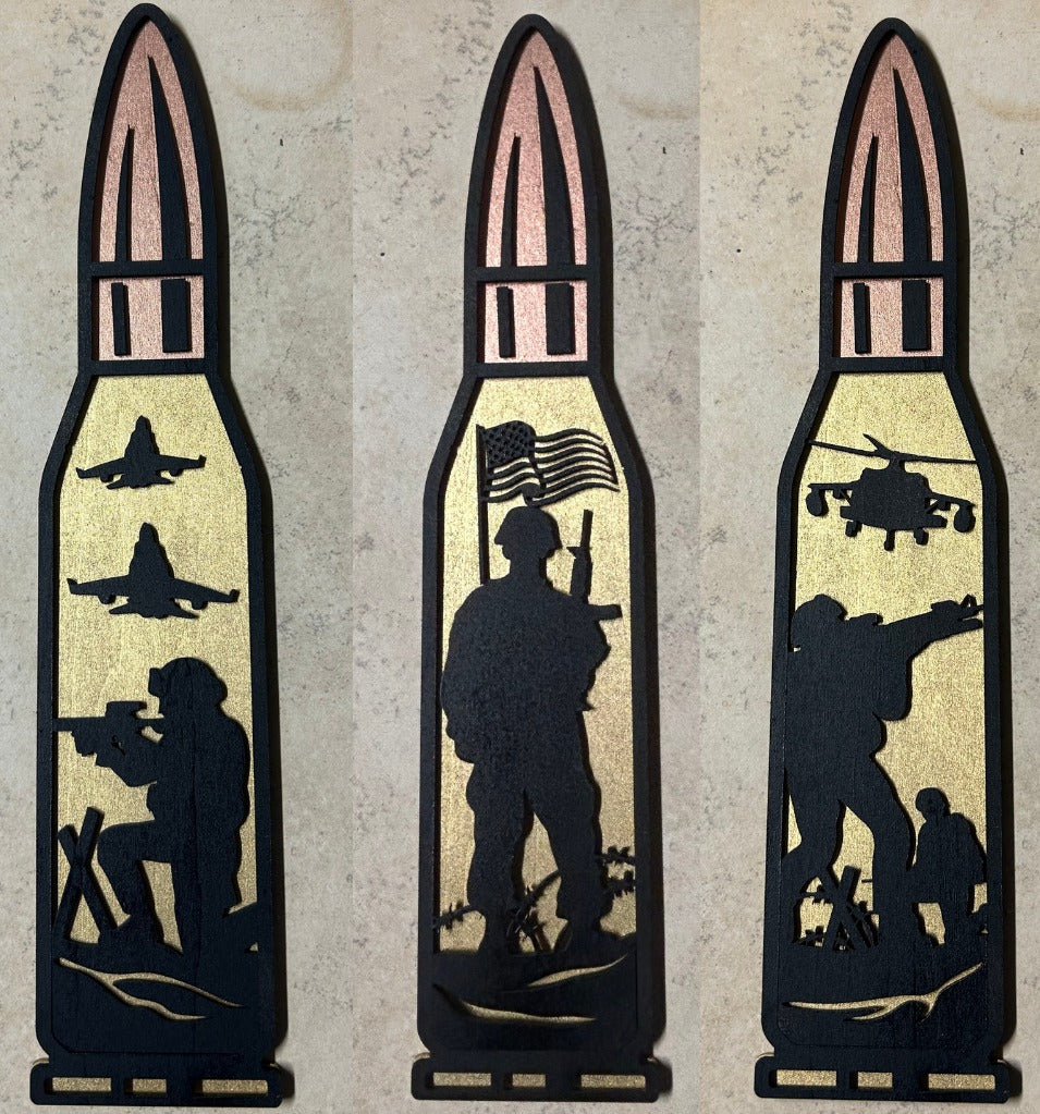 Military Memorabilia - Laser cut wood cartridges