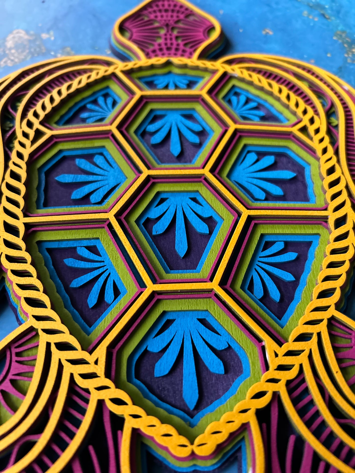 Sea Turtle - Fiesta colors, laser cut, multi-layer wood, hand painted, great for any room