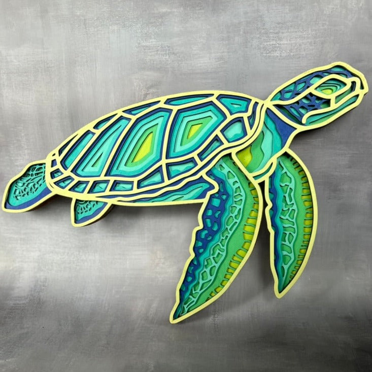 Colorful Sea Turtle, multi-layer, laser cut