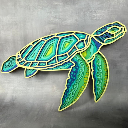 Colorful Sea Turtle, multi-layer, laser cut