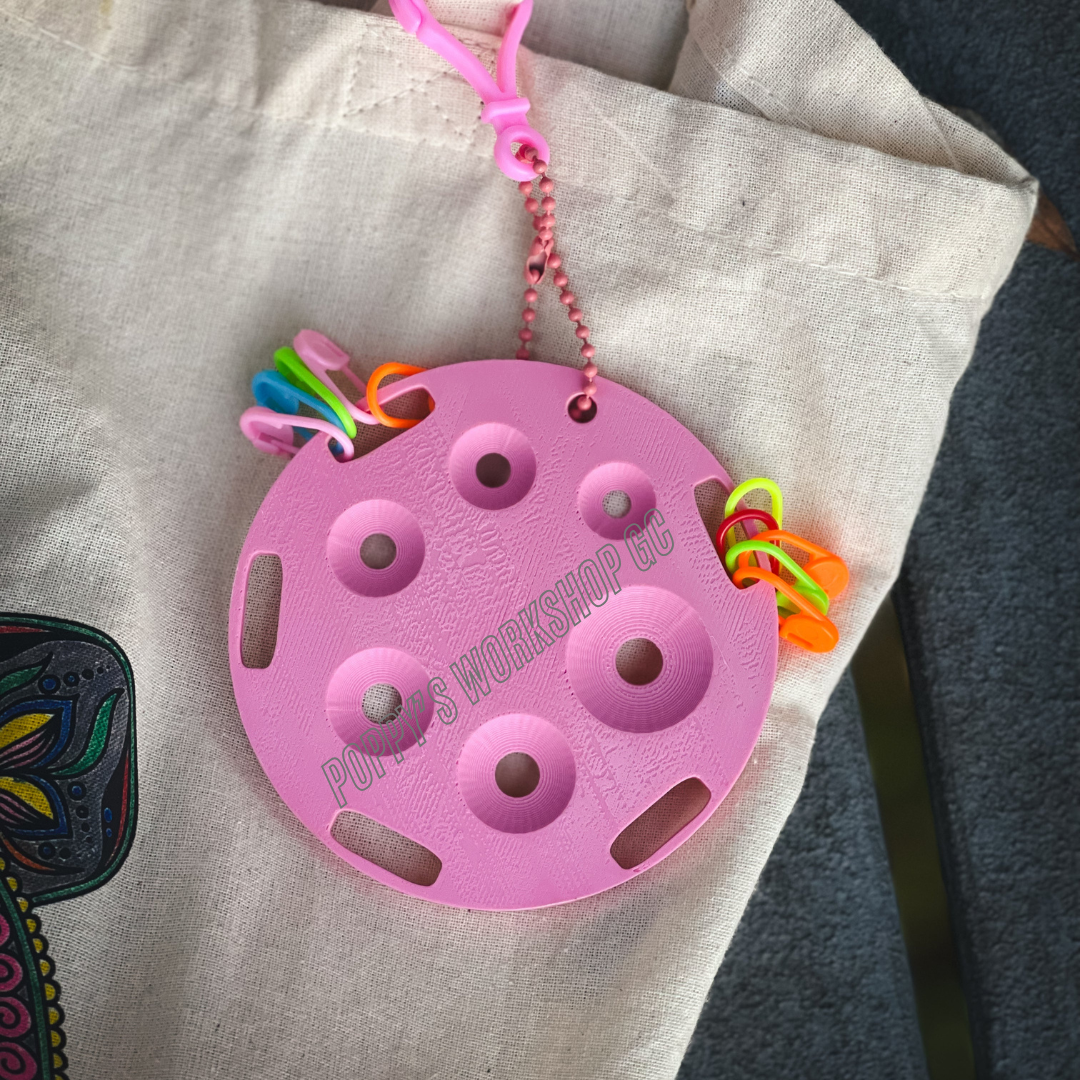 Close  Up of Safety Eye Tool with Stitch Markers