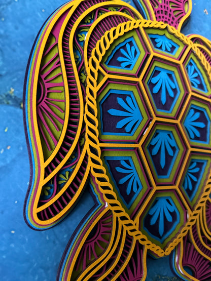 Sea Turtle - Fiesta colors, laser cut, multi-layer wood, hand painted, great for any room