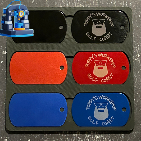 xTool F1 Military Dog Tag jig. 3d printed specifically for the xTool F1. An xTool XCS layout file will be provided.