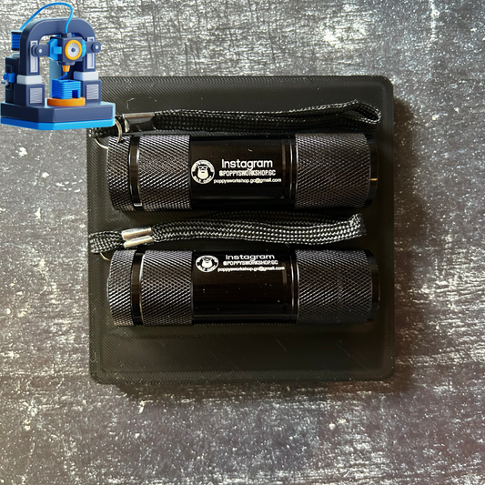 3d Printed 2x Mini Flashlight Jig for the xTool F1, includes XCS template file and instructions.