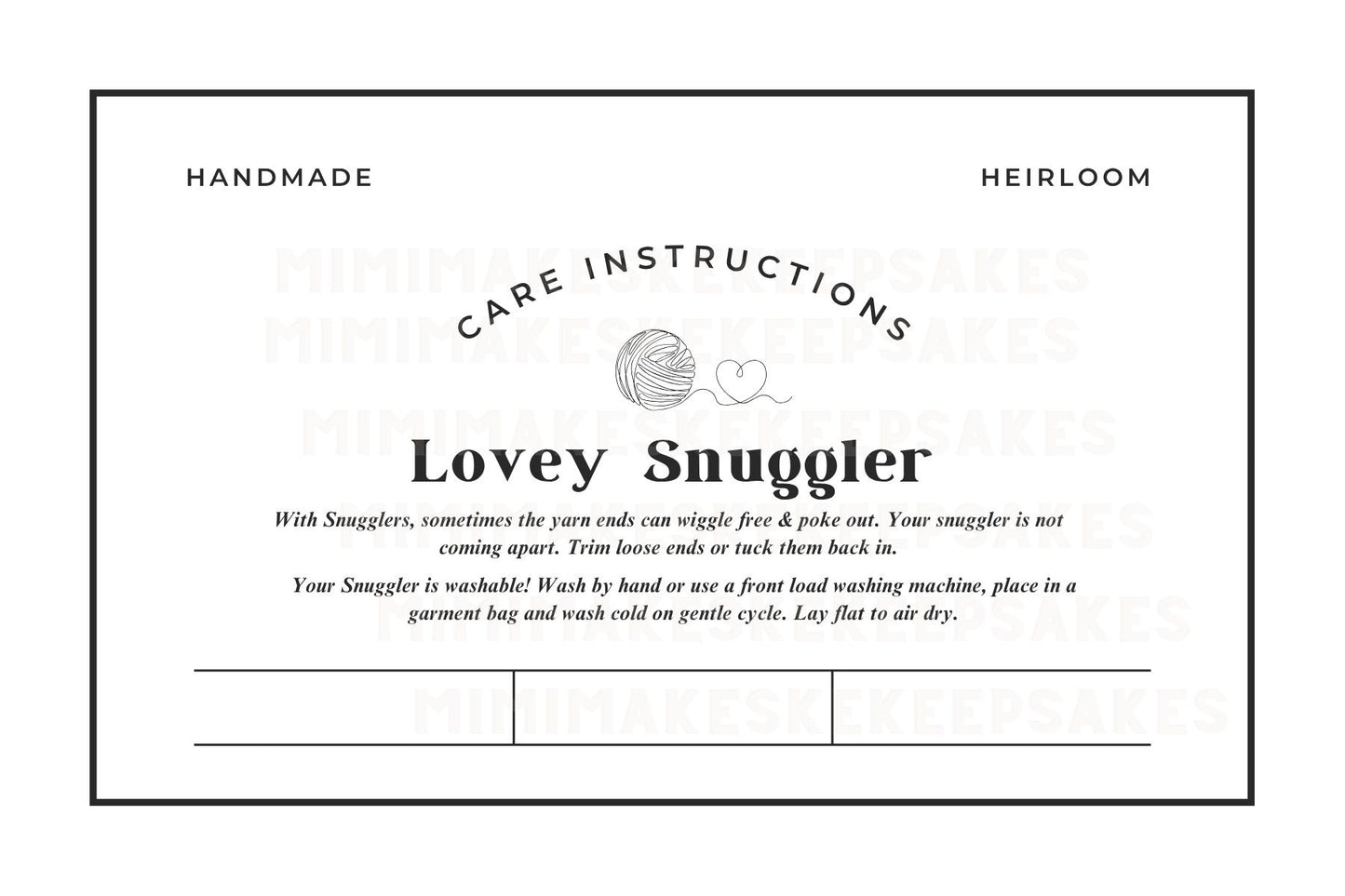 Snuggler Lovey Care Card