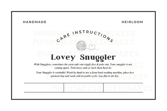 Snuggler Lovey Care Card
