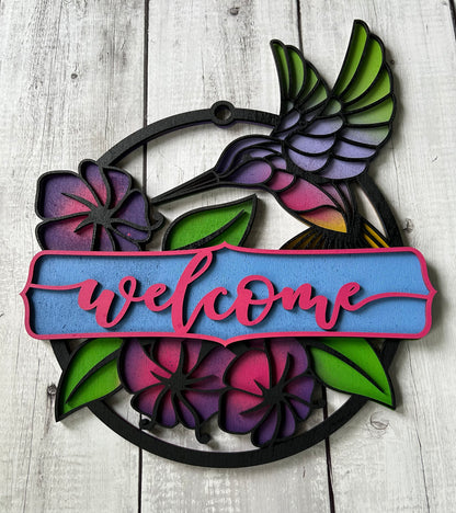 Hummingbird Welcome Sign - Laser cut, multi-layer wood
