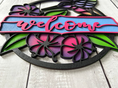 Hummingbird Welcome Sign - Laser cut, multi-layer wood