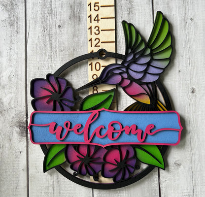 Hummingbird Welcome Sign - Laser cut, multi-layer wood
