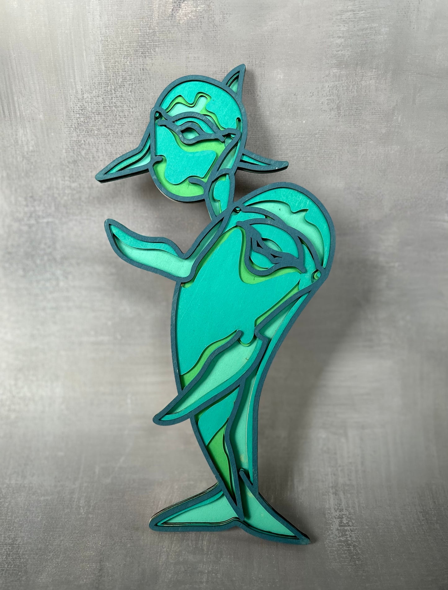Mother and Baby Dolphins - Layered, Laser Cut Wood