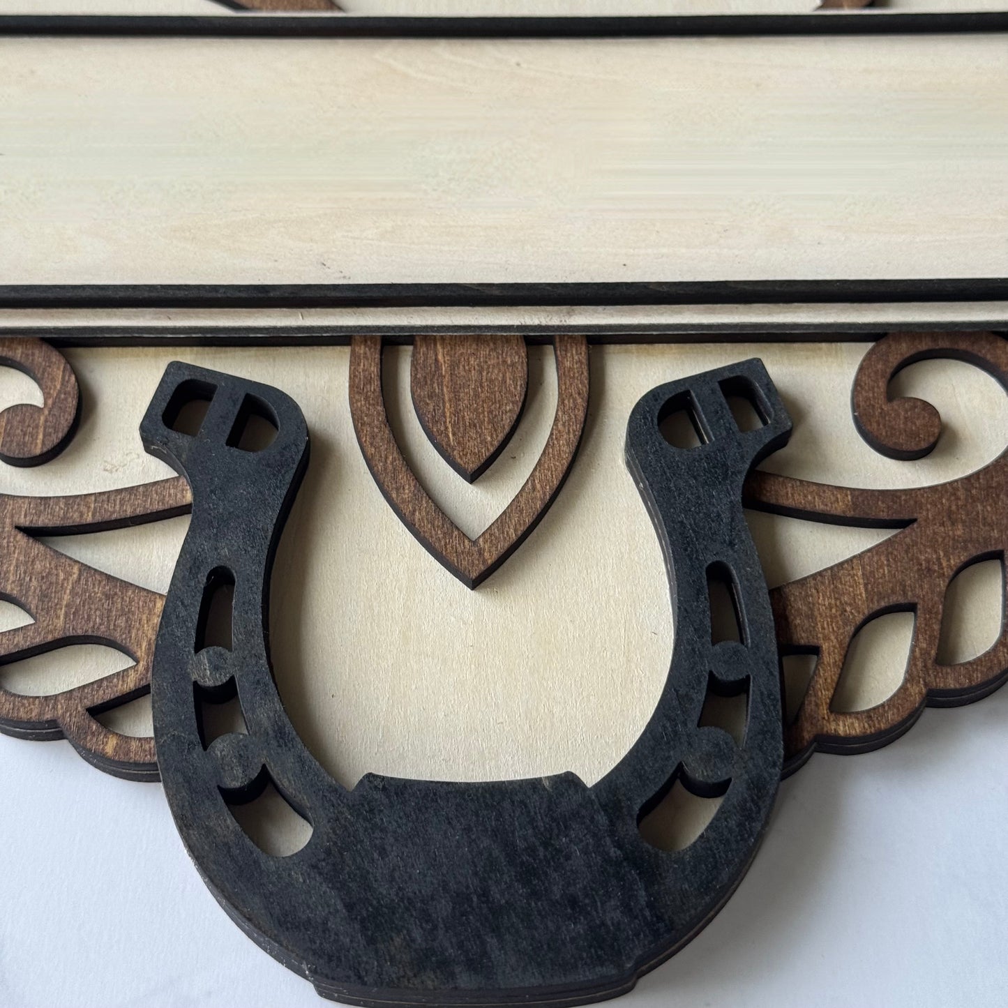 Personalized Horse and Rope Decorative Sign with Horseshoe Accent - Laser cut wood
