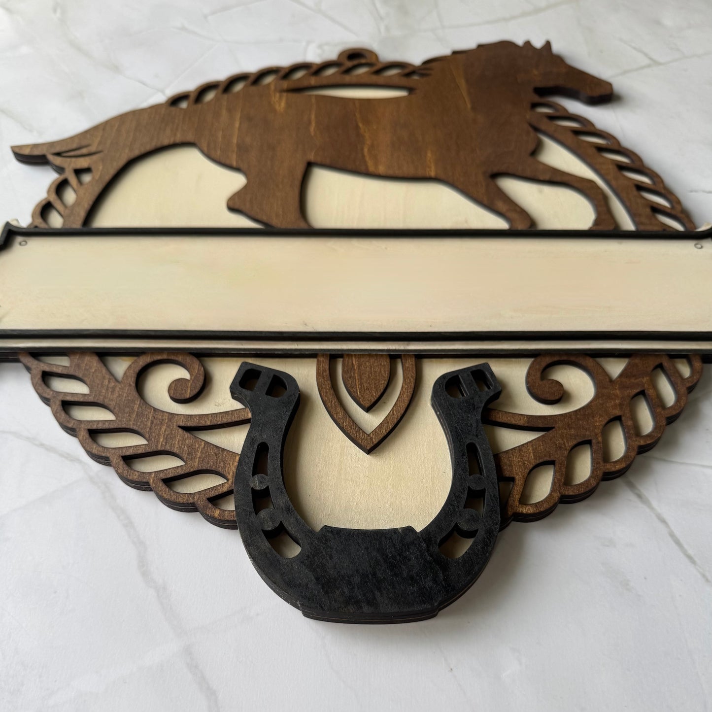 Personalized Horse and Rope Decorative Sign with Horseshoe Accent - Laser cut wood
