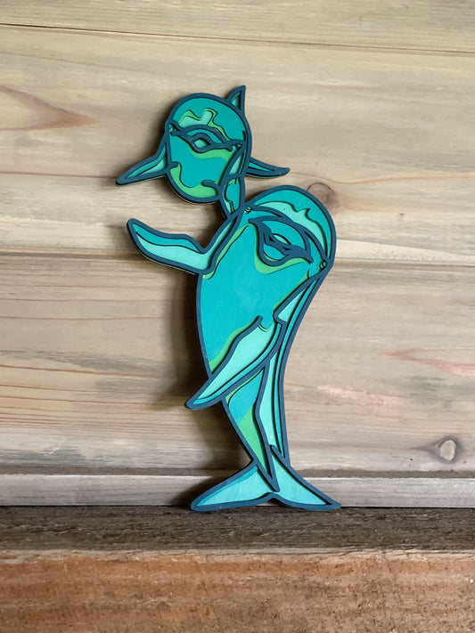 Mother and Baby Dolphins - Layered, Laser Cut Wood