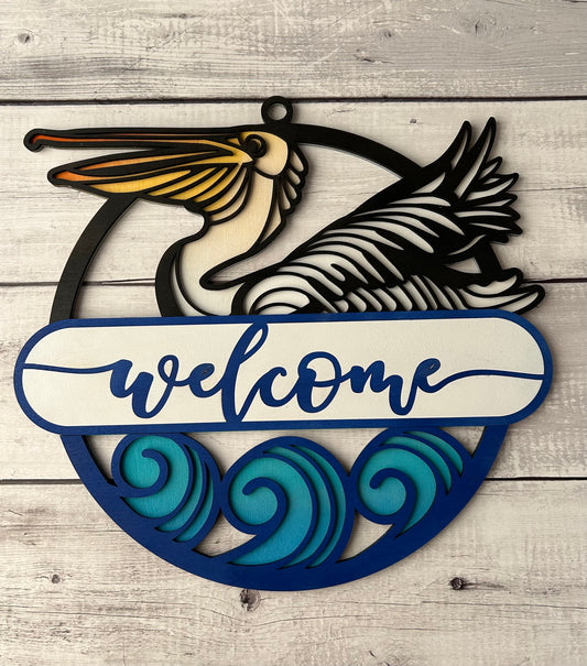 Pelican Welcome Sign - Laser Cut, hand painted