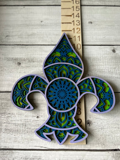 Colorful Mandala Fleur de Lis - Laser cut, layered design