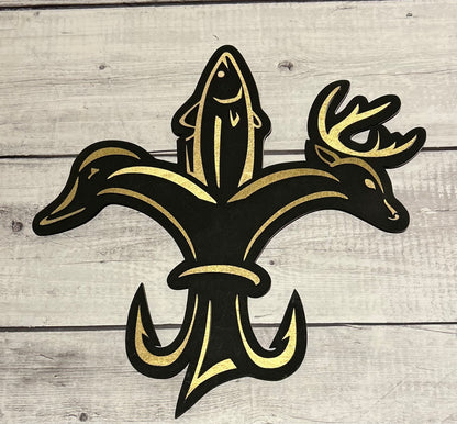 Black and Gold Sportsman Fleur de Lis - Laser cut, layered design