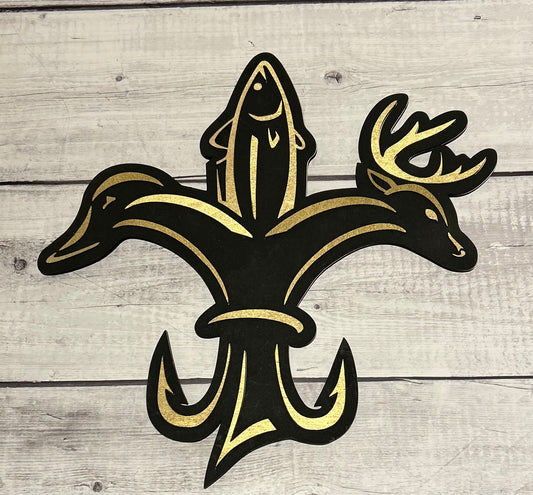 Black and Gold Sportsman Fleur de Lis - Laser cut, layered design