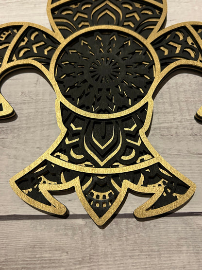 Black and Gold Mandala Fleur de Lis - Laser cut, layered design