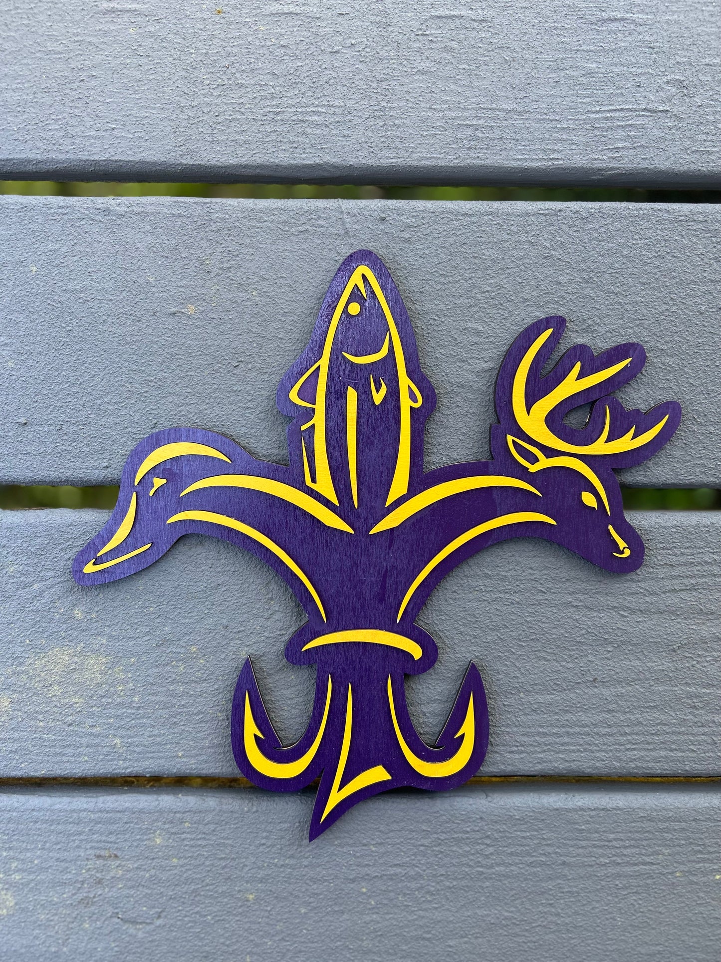 Purple and Gold Sportsman Fleur de Lis - Laser cut, layered design