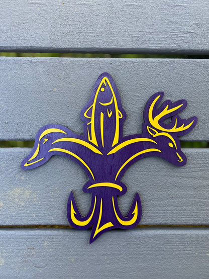 Purple and Gold Sportsman Fleur de Lis - Laser cut, layered design