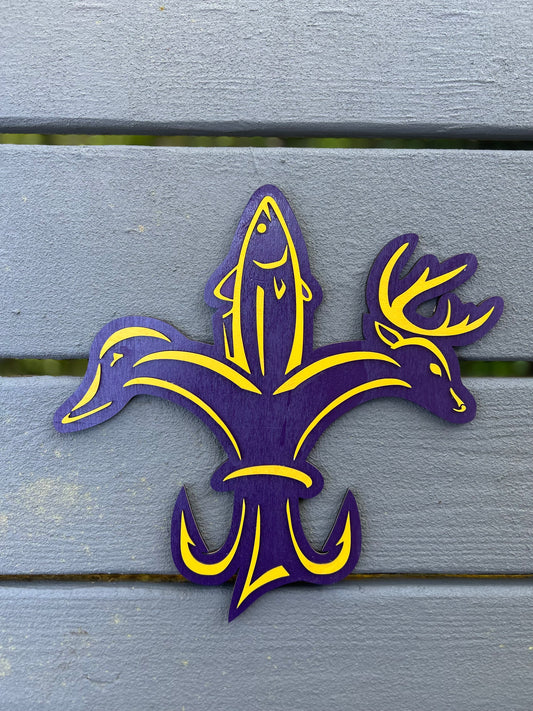 Purple and Gold Sportsman Fleur de Lis - Laser cut, layered design