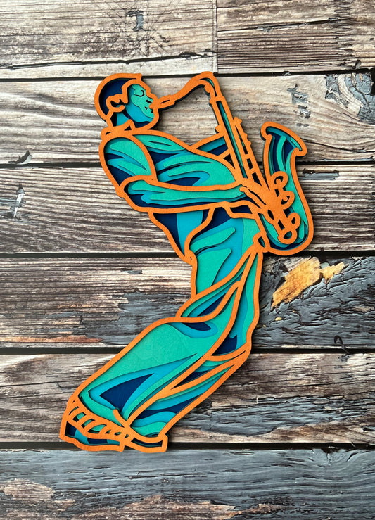 Jazz Sax Player - Four Color, Layered Design